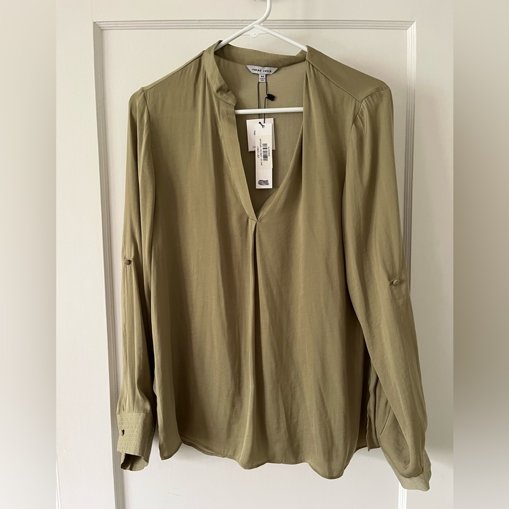 Naked Zebra Collar Band Blouse Green Size Medium